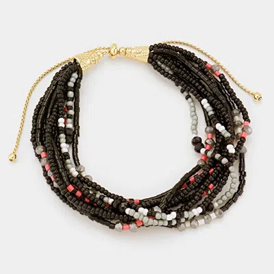 Fashnzfab Multi-strand Boho Beaded Adjustable Pull Tie Bracelet Black, Gold In Red