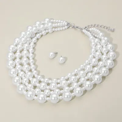 Fashnzfab Multi-strand Pearl Statement Necklace In White