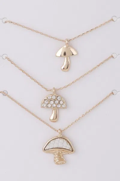 Fashnzfab Mushroom Pendant Necklace Set In Gold