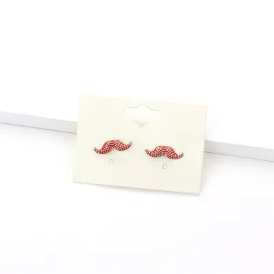 Fashnzfab Mustache Stud Earrings - Red In White