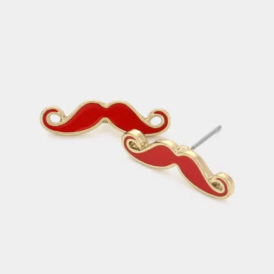 Fashnzfab Mustache Stud Earrings - Red In Brown