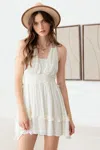 Fashnzfab Mustard Seed Lace Open Back Ruffle Tiered Dress In White