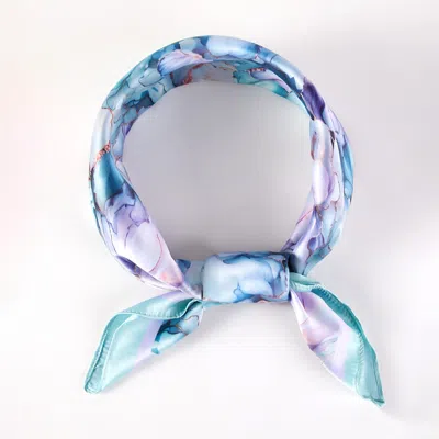 Fashnzfab Muted Watercolor Peony Printed Square Silky Satin Scarf In Green