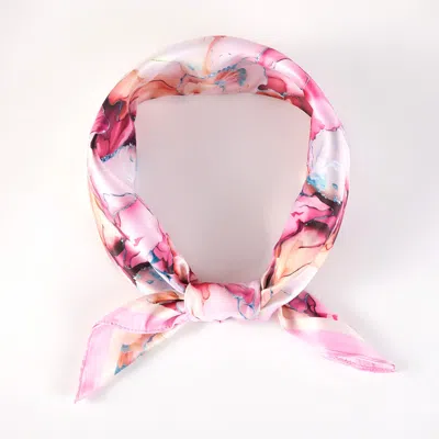 Fashnzfab Muted Watercolor Peony Printed Square Silky Satin Scarf In Pink