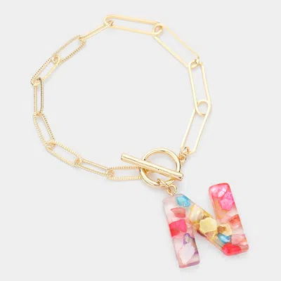 Fashnzfab -n- Colorful Initial Monogram Charm Bracelet ~n~ In Pink