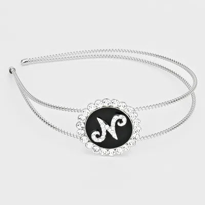 Fashnzfab -n- Crystal Accented Initial Monogram Headband In Black