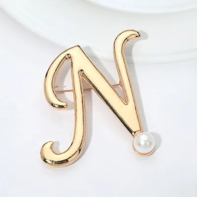 Fashnzfab -n- Pearl Accent Initial Letter Pin Brooch In Silver