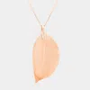 Fashnzfab Natural Dipped Filigree Leaf Pendant Necklace In Gold