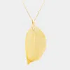 Fashnzfab Natural Dipped Filigree Leaf Pendant Necklace In Gold