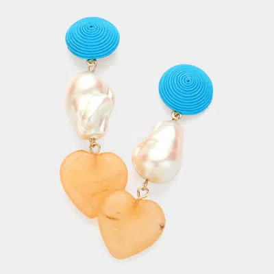 Fashnzfab Natural Heart Stone Mother Of Pearl Link Dangle Earrings In Blue
