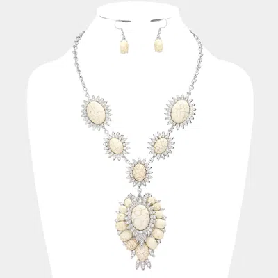 Fashnzfab Natural Oval Stone Accented Link Necklace In White