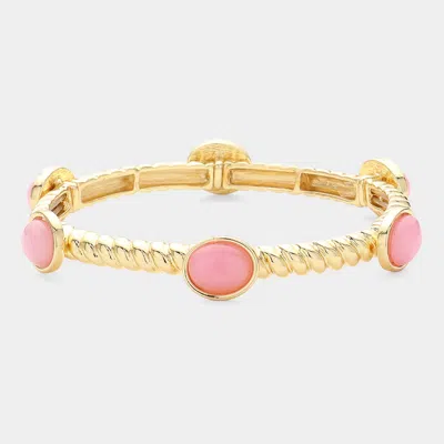 Fashnzfab Natural Oval Stone Cluster Pointed Stretch Bracelet Pink