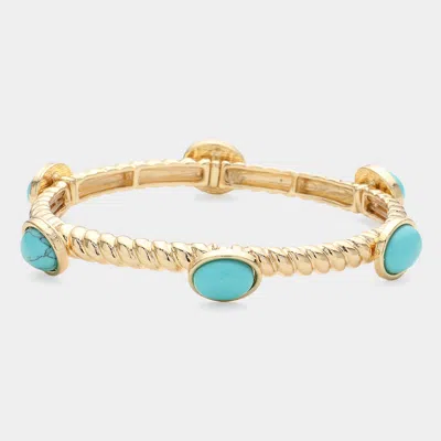 Fashnzfab Natural Oval Stone Cluster Pointed Stretch Bracelet Turquoise In Blue
