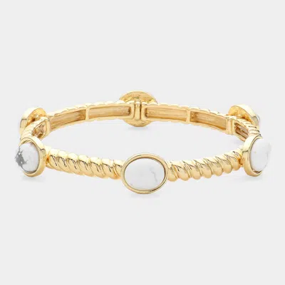 Fashnzfab Natural Oval Stone Cluster Pointed Stretch Bracelet White In Gold