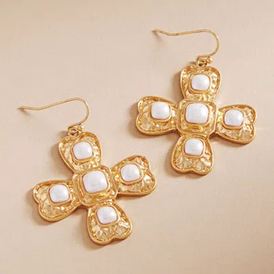 Fashnzfab Natural Stone Accented Cross Dangle Earrings In Multi