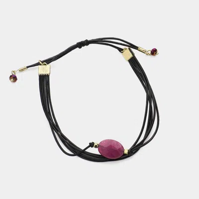 Fashnzfab Natural Stone Accented Faux Leather Cinch Bracelet Amethyst, Gold In Multi