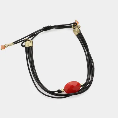 Fashnzfab Natural Stone Accented Faux Leather Cinch Bracelet Gold, Red In Black