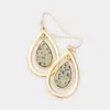 Fashnzfab Natural Stone Accented Open Metal Teardrop Link Dangle Earrings - Black, Neutral In Gold