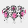 Fashnzfab Natural Stone Accented Squash Blossom Stretch Bracelet Fuchsia In Pink