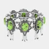 Fashnzfab Natural Stone Accented Squash Blossom Stretch Bracelet Green In Metallic