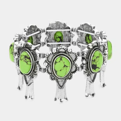 Fashnzfab Natural Stone Accented Squash Blossom Stretch Bracelet Green In Metallic