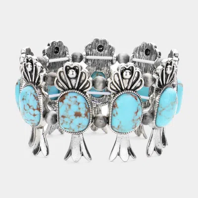 Fashnzfab Natural Stone Accented Squash Blossom Stretch Bracelet In Metallic