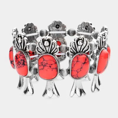 Fashnzfab Natural Stone Accented Squash Blossom Stretch Bracelet In Multi