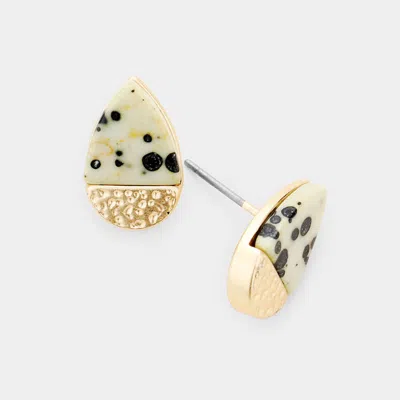 Fashnzfab Natural Stone Accented Teardrop Stud Earrings In Multi