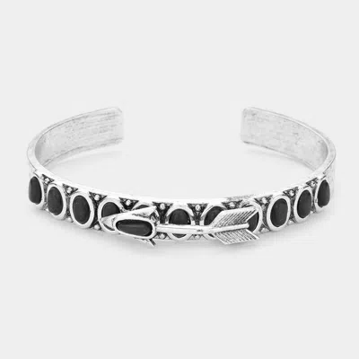 Fashnzfab Natural Stone Arrow Embellished Cuff Bracelet Black, Silver Burnished In Multi