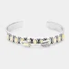 Fashnzfab Natural Stone Arrow Embellished Cuff Bracelet Silver Burnished, White In Multi