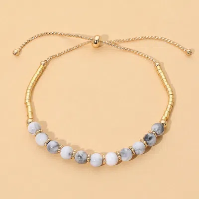 Fashnzfab Natural Stone Beaded Adjustable Cinch Pull Tie Bracelet In Multi