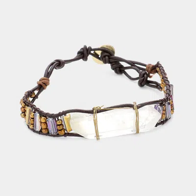 Fashnzfab Natural Stone Beaded Faux Leather Bracelet Copper, Gold In Multi