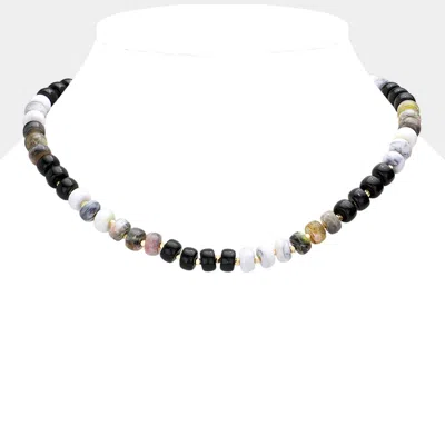 Fashnzfab Natural Stone Beaded Necklace In Black