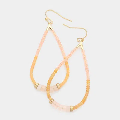 Fashnzfab Natural Stone Beaded Open Teardrop Dangle Earrings - Pink In Gold