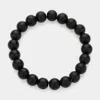 Fashnzfab Natural Stone Beaded Stretch Bracelet Black In Black