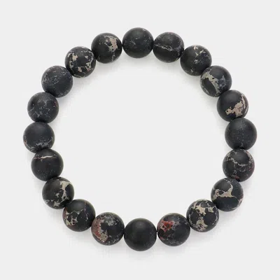 Fashnzfab Natural Stone Beaded Stretch Bracelet Black, White In Multi