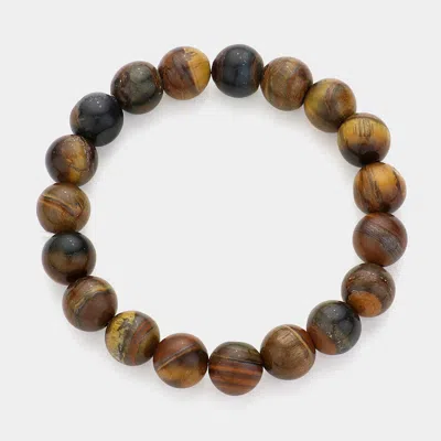 Fashnzfab Natural Stone Beaded Stretch Bracelet Brown, Multi