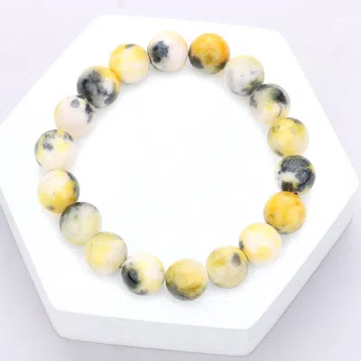 Fashnzfab Natural Stone Beaded Stretch Bracelet In Metallic
