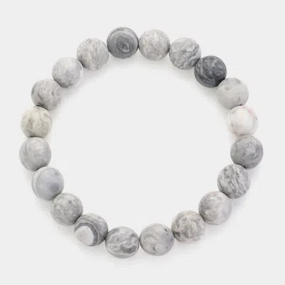 Fashnzfab Natural Stone Beaded Stretch Bracelet In Metallic