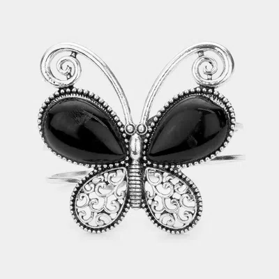 Fashnzfab Natural Stone Butterfly Hinged Bracelet Black