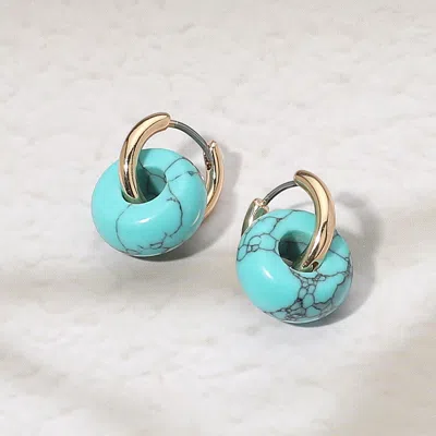 Fashnzfab Natural Stone Charm Mini Hoop Earrings In Blue