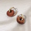 Fashnzfab Natural Stone Charm Mini Hoop Earrings In Brown