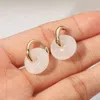 Fashnzfab Natural Stone Charm Mini Hoop Earrings In Multi