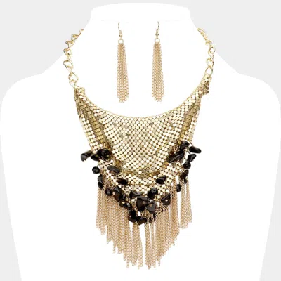 Fashnzfab Natural Stone Cluster Metal Chain Fringe Necklace In Gold