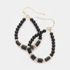 Fashnzfab Natural Stone Cluster Open Teardrop Dangle Earrings In Black