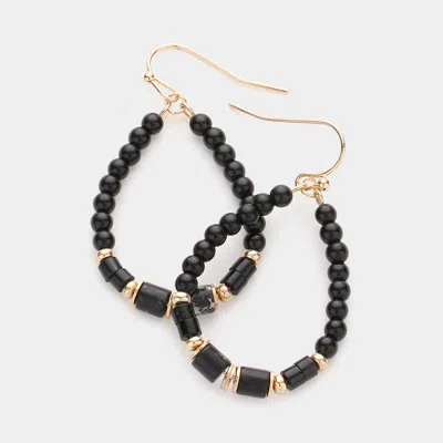 Fashnzfab Natural Stone Cluster Open Teardrop Dangle Earrings In Black