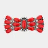 Fashnzfab Natural Stone Embellished Barrette - Red, Silver Burnished In Multi