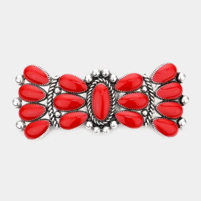 Fashnzfab Natural Stone Embellished Barrette - Red, Silver Burnished In Multi