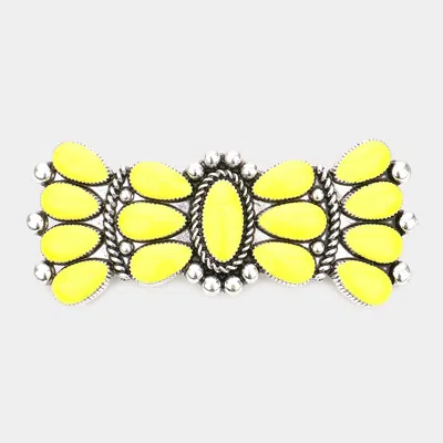 Fashnzfab Natural Stone Embellished Barrette In Silver