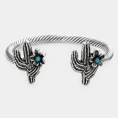 Fashnzfab Natural Stone Embellished Cactus Twisted Metal Cuff Bracelet Turquoise In Blue